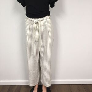 NWT ASOS Women's Baggy Ponte Cropped Pants Tie Belt High Waisted‎ Sz 12 Striped